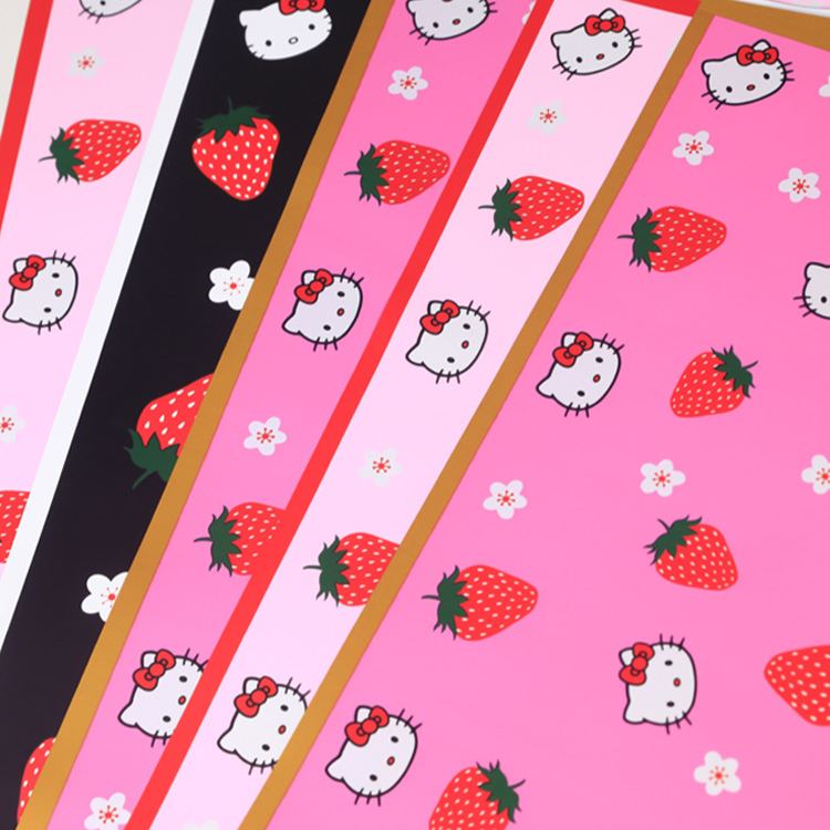 Papel Hello Kitty Sólido con Fresas - Borde Mágico Impermeable para Flores (Doble Diseño) | Mayoreo Premium -ywys