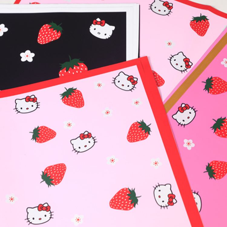Papel Hello Kitty Sólido con Fresas - Borde Mágico Impermeable para Flores (Doble Diseño) | Mayoreo Premium -ywys