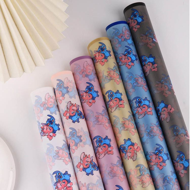 Papel Coreano Semi-Traslúcido con Stitch & Ángel - Borde Mágico Mate Impermeable (Diseño Nostálgico) -ywys