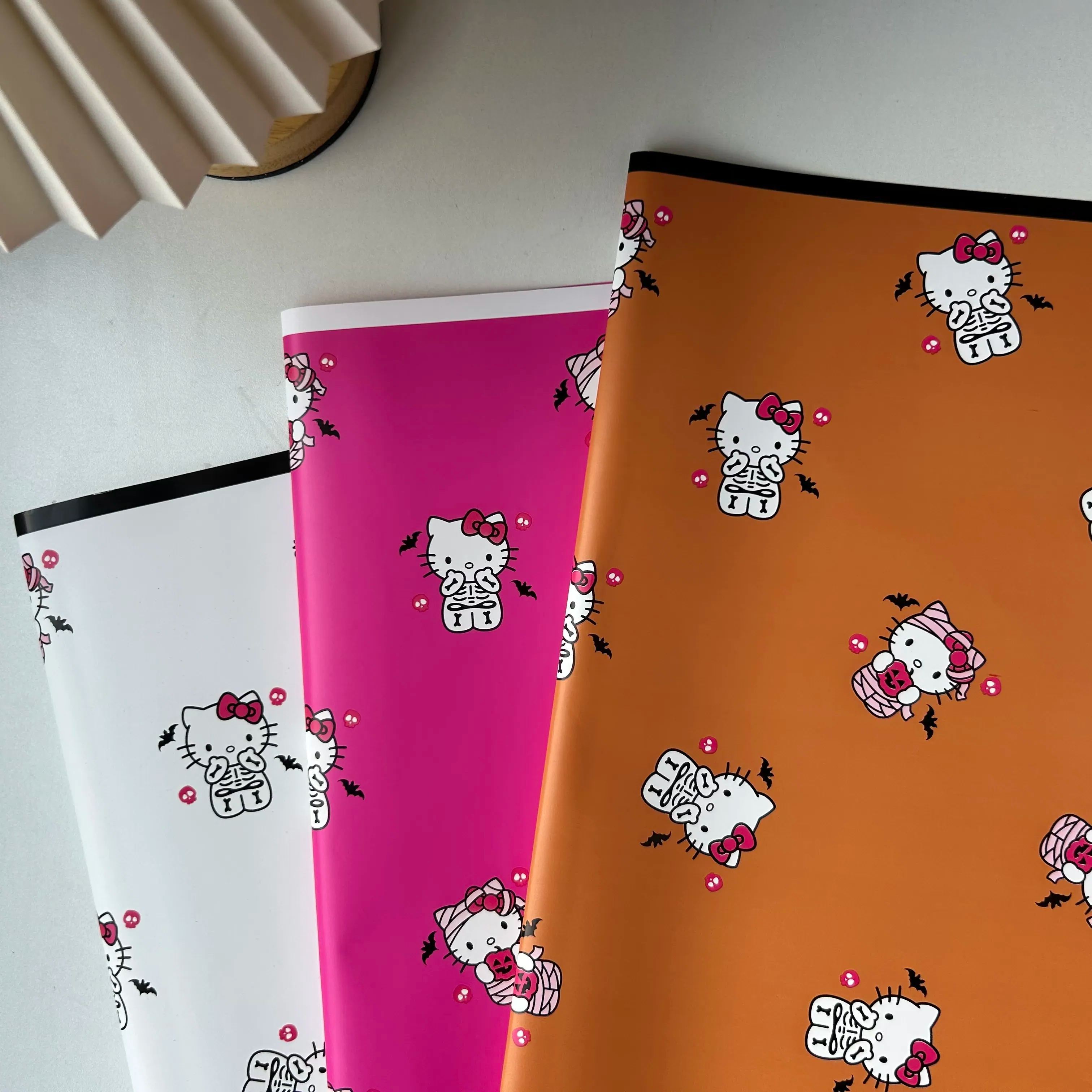 Papel Coreano Hello Kitty para Flores - Material Floral Premium con Brillo Perla (Textura Piel de Melocotón) -ywys