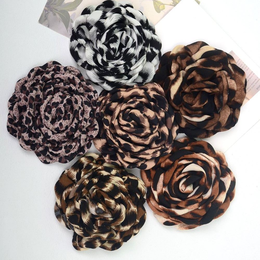 Flores de camelia bicolor estilo leopardo vintage - Flores quemadas para accesorios, broches y moda - Proveedor mayorista-ywys