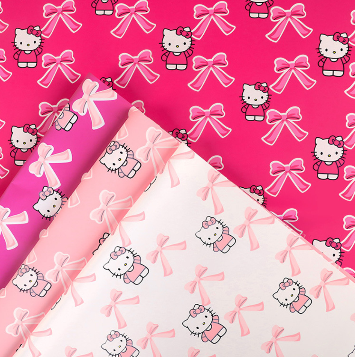 Papel de Lujo Hello Kitty 100g Impermeable - Papel OPP para Flores con Moños 3D (Grosor Premium) 