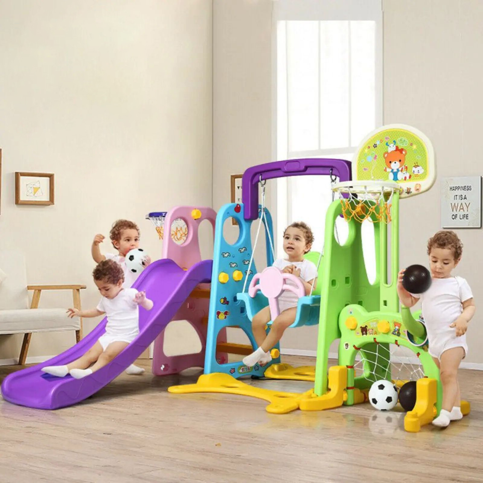 Premium 6-In-1 Toddler Slide And Swing Playsets For Indoor Outdoor