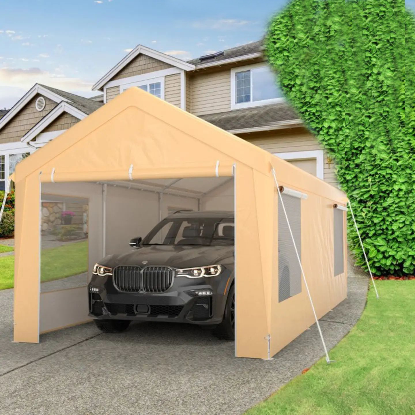Premium 10x20ft Steel Portable Carport Canopy With Removable Sidewalls
