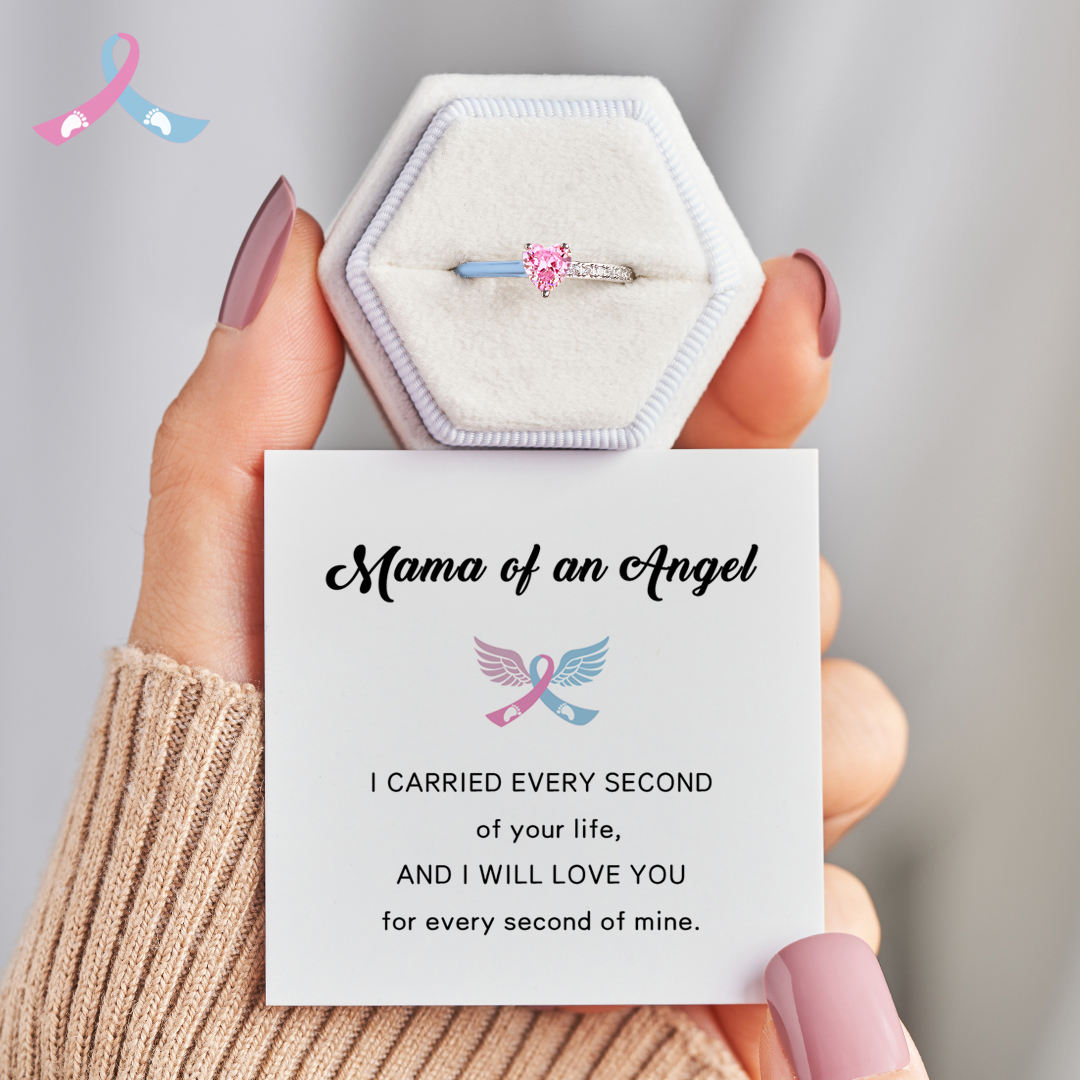Mama Of An Angel Pink Heart Ring