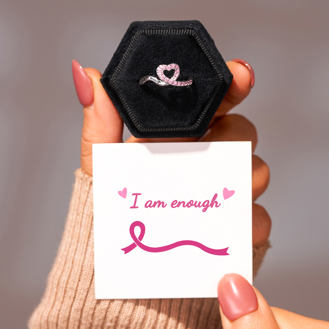 S925 Raise Confidence I Am Enough Red Ribbon Heart Ring