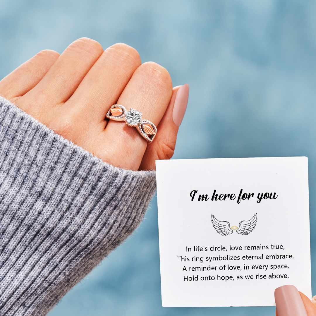 I'm Here For You Circle Angel Wing Ring