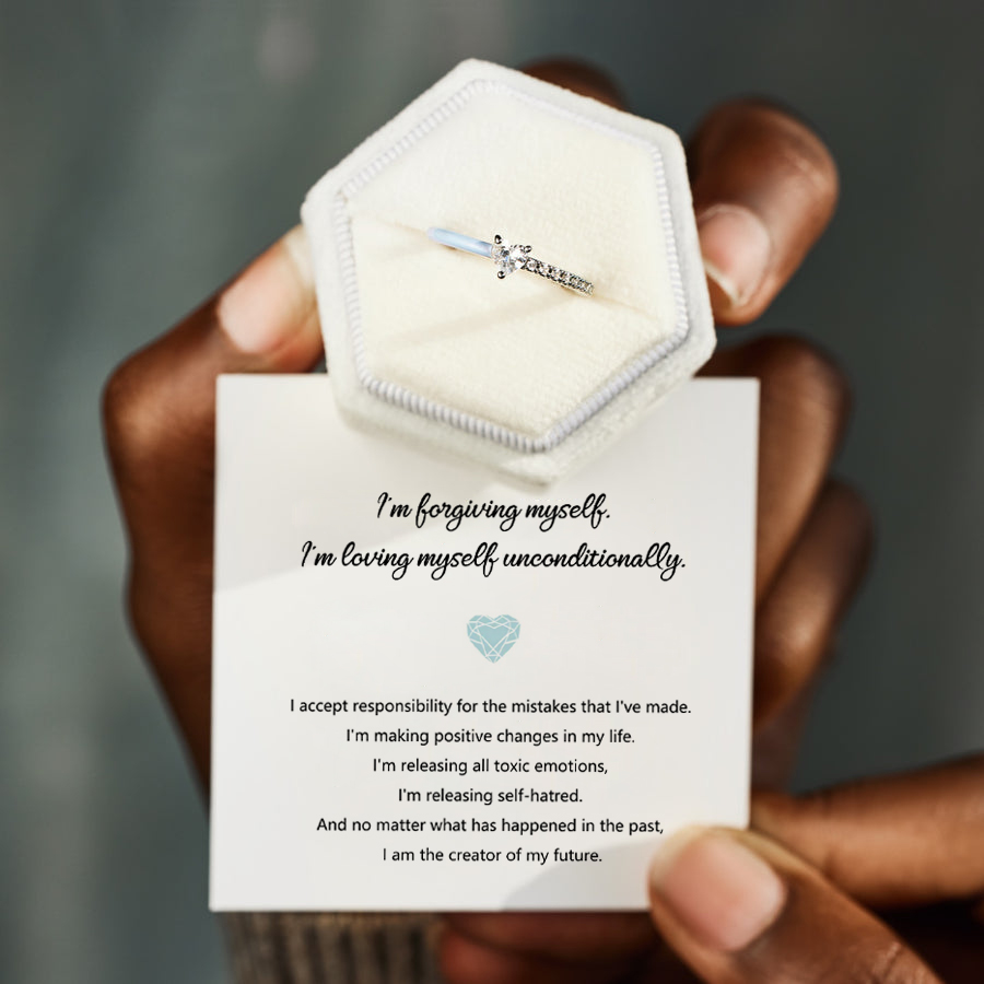 Love Myself Unconditionally Blue Enamel Heart Ring
