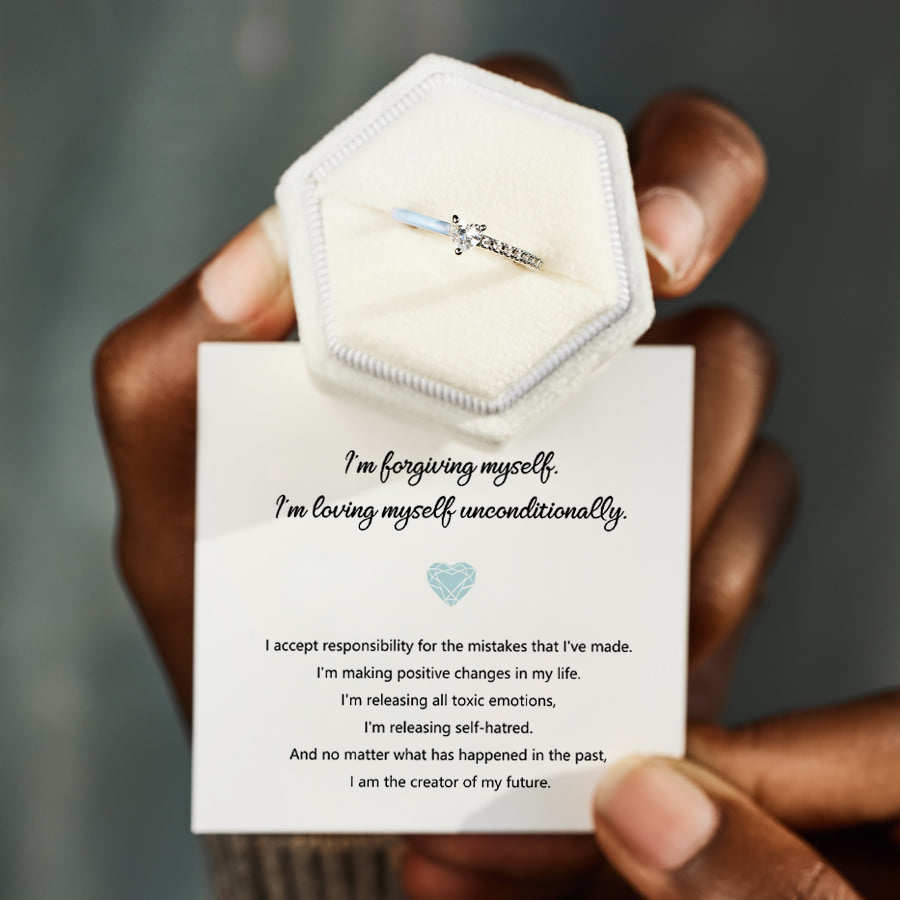 Love Myself Unconditionally Blue Enamel Heart Ring
