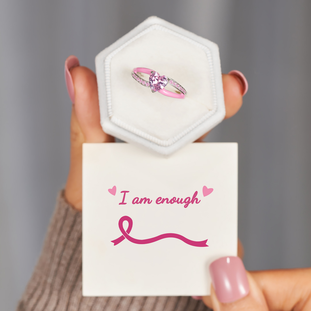 I Wear Pink For Myself To Defeat Breast Cancer Pink Heart Ring