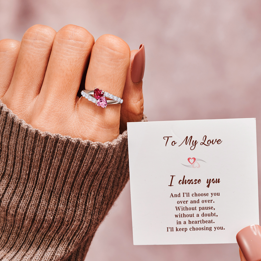 For My Lover-I Choose You Double Hearts Ring