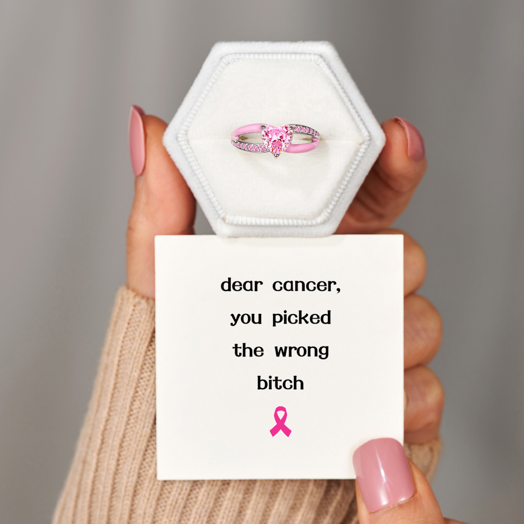 Be Badass To Defeat Cancer Pink Heart Ring