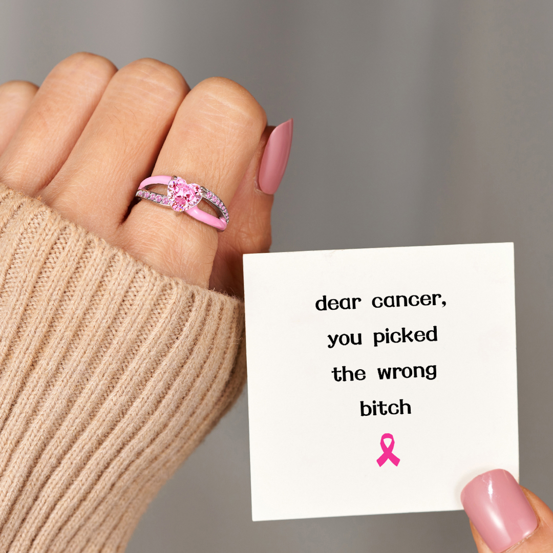 Be Badass To Defeat Cancer Pink Heart Ring