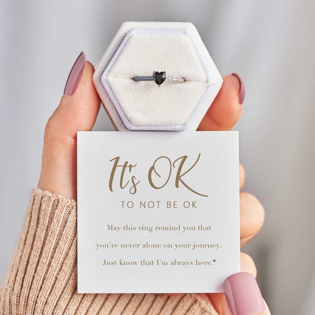 It's OK TO NOT BE OK Black Enamel Ring