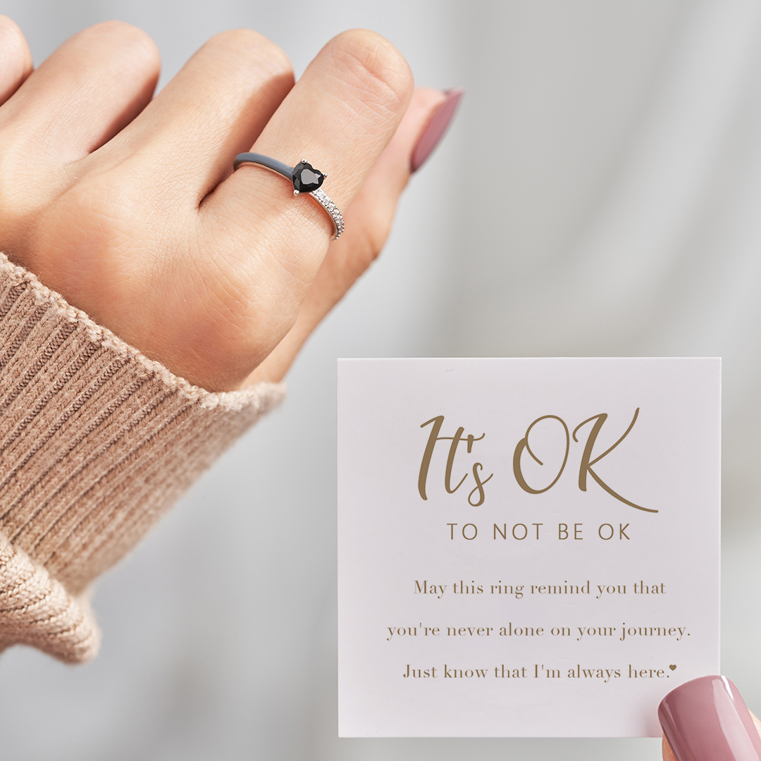 It's OK TO NOT BE OK Black Enamel Ring
