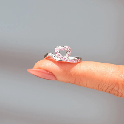 It's OK To Not Be OK Pink Ribbon Heart Ring