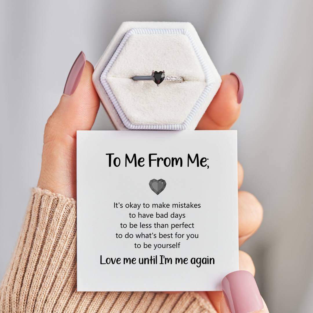 To Me From Me Black Enamel Heart Ring