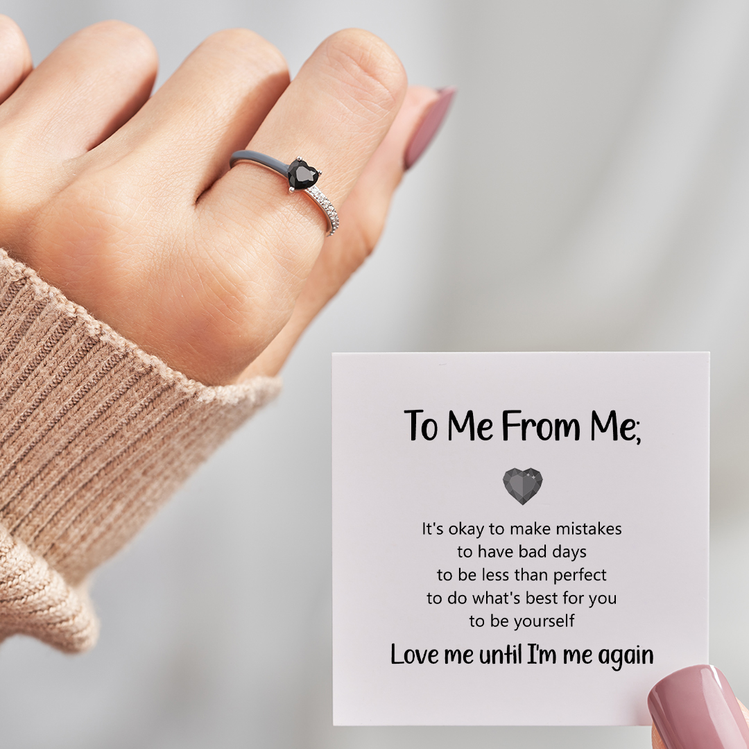 To Me From Me Black Enamel Heart Ring