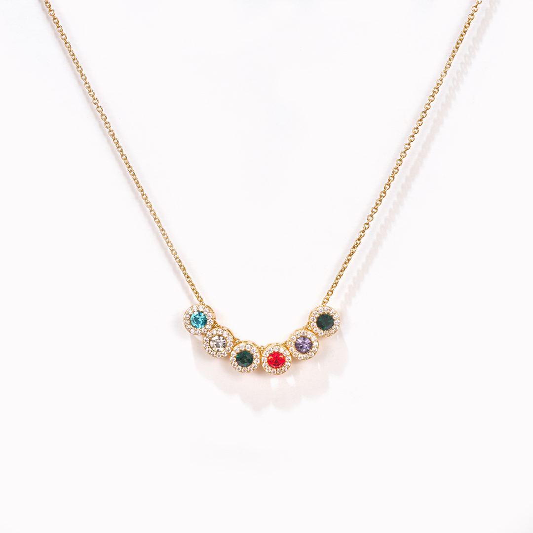 Personalized 1-14 Family Birthstones Christmas Gift Necklace