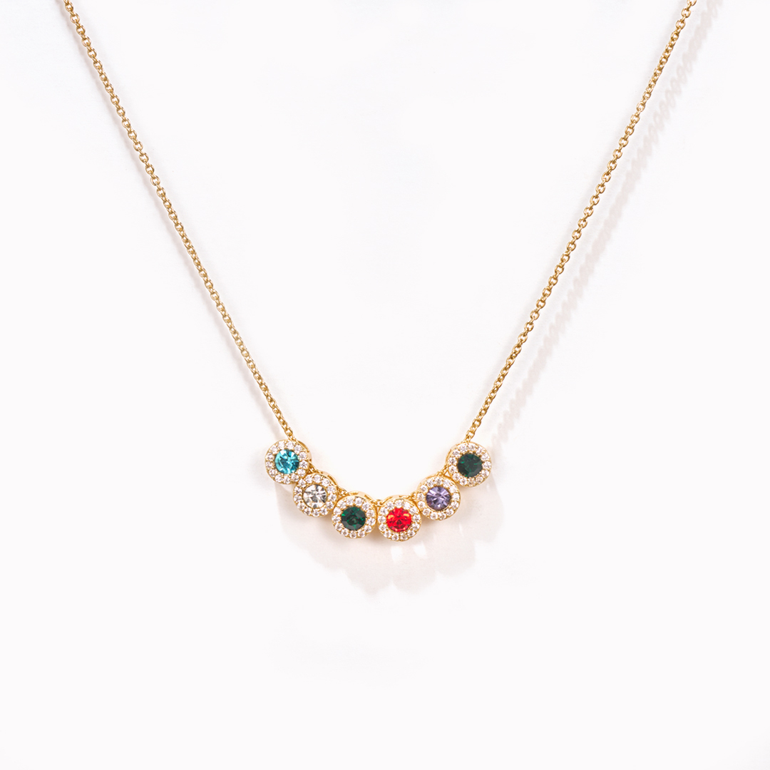 Personalized 1-14 Family Birthstones Christmas Gift Necklace