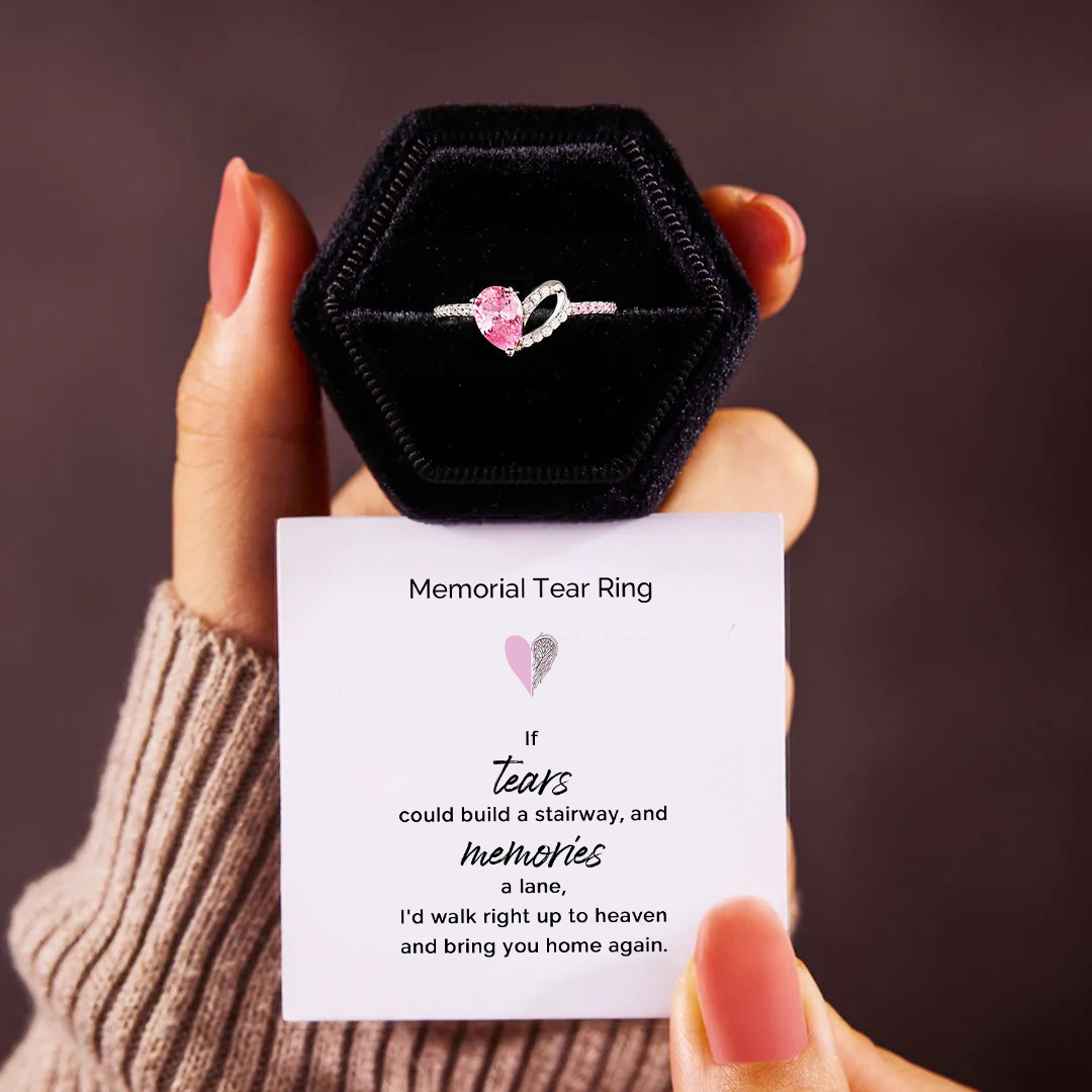 Memorial Tear Pink Teardrop Stone Half Ring