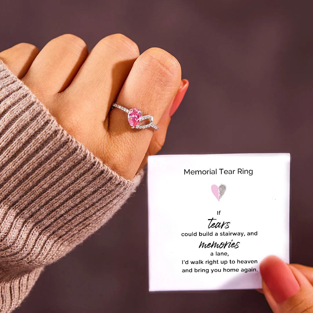 Memorial Tear Pink Teardrop Stone Half Ring