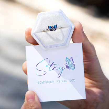 Stay Tomorrow Needs You Enamel Butterfly Ring