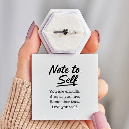 Note to Self Black Enamel Heart Ring