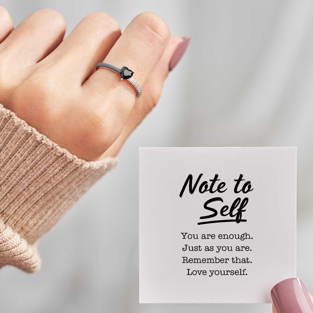 Note to Self Black Enamel Heart Ring