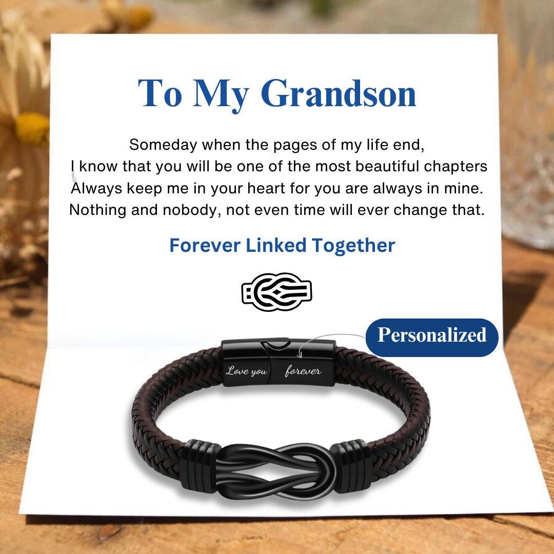  Gift for Son/Grandson Personalized Leather Infinity Knot Bracelet