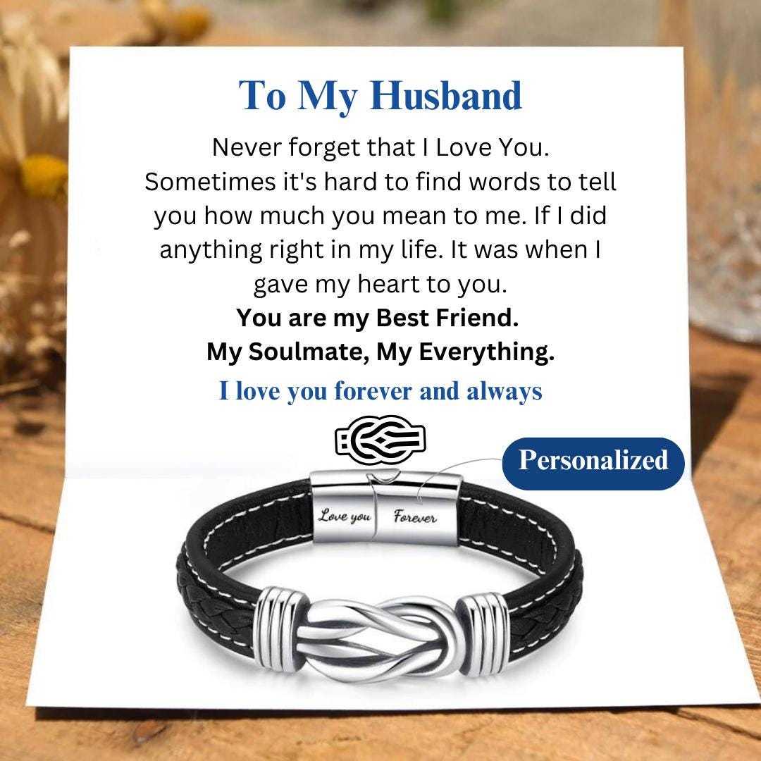 Engraved Men's Gift Personalized Infinity Knot Leather Bracelet