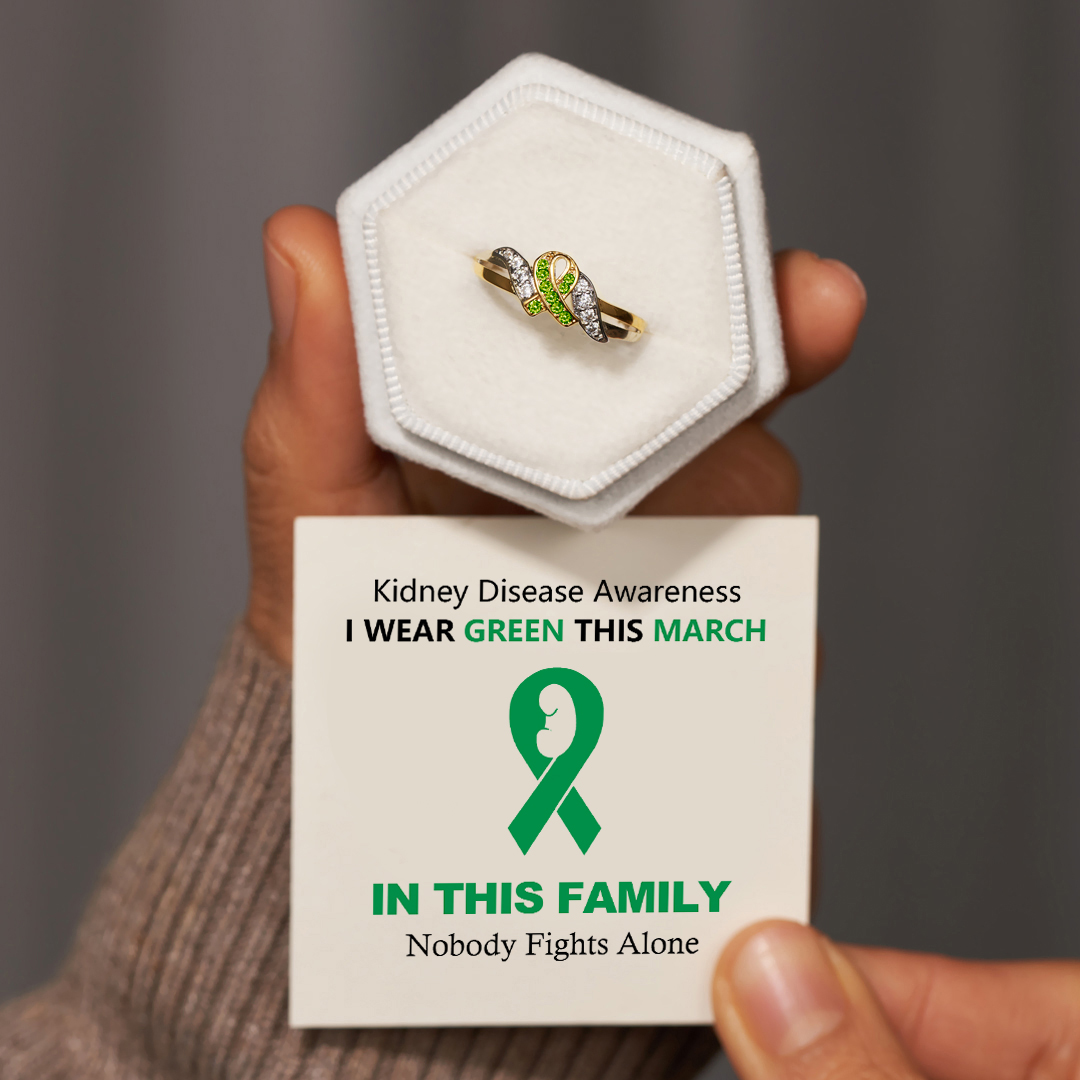 Kidney Disease Awareness Green Ribbon Ring