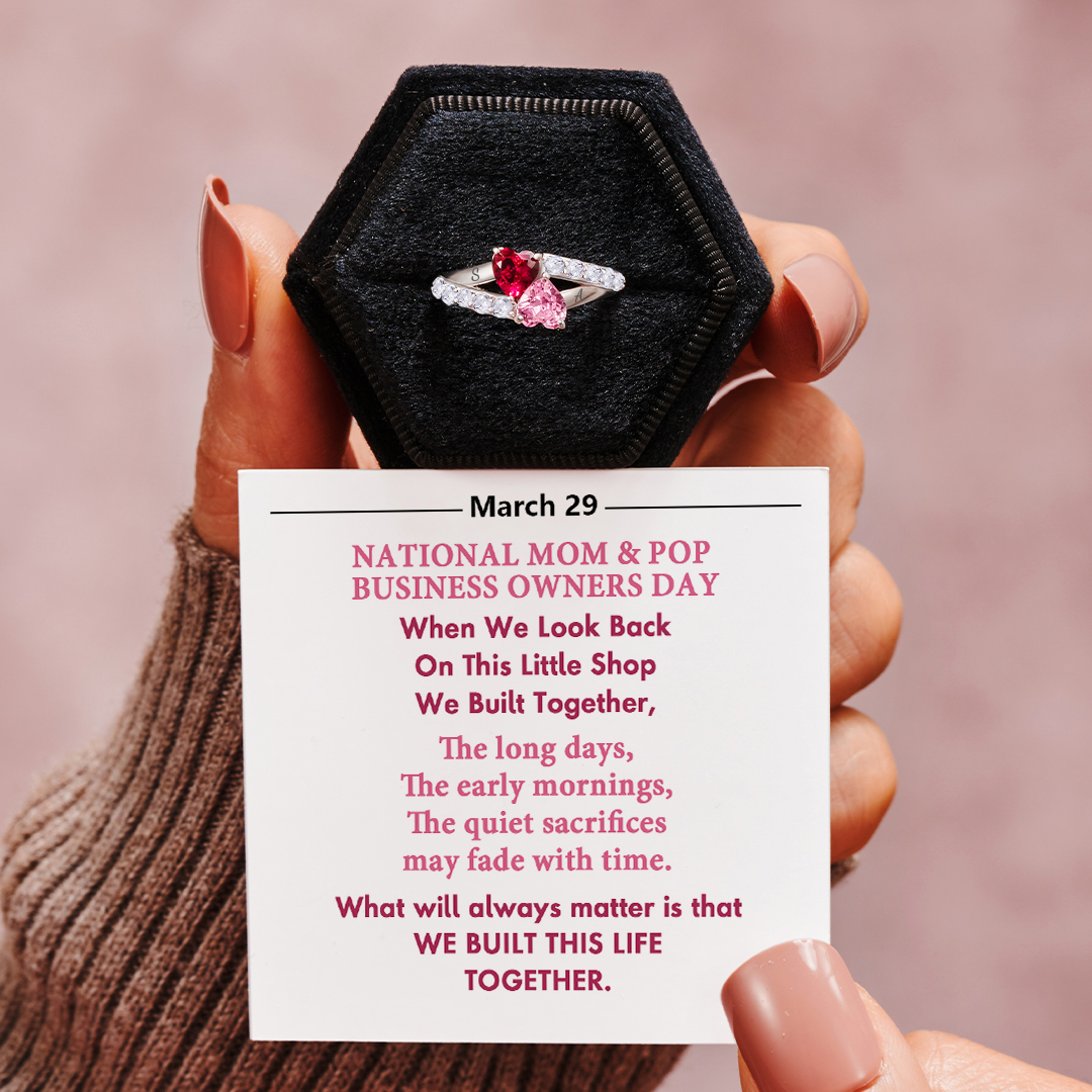 National Mom & Pop Business Owners Day Heart Birthstones Ring