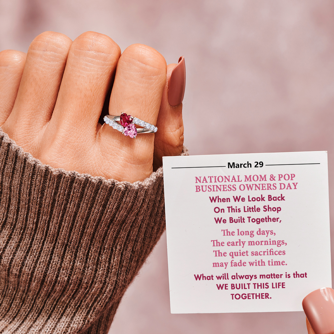 National Mom & Pop Business Owners Day Heart Birthstones Ring