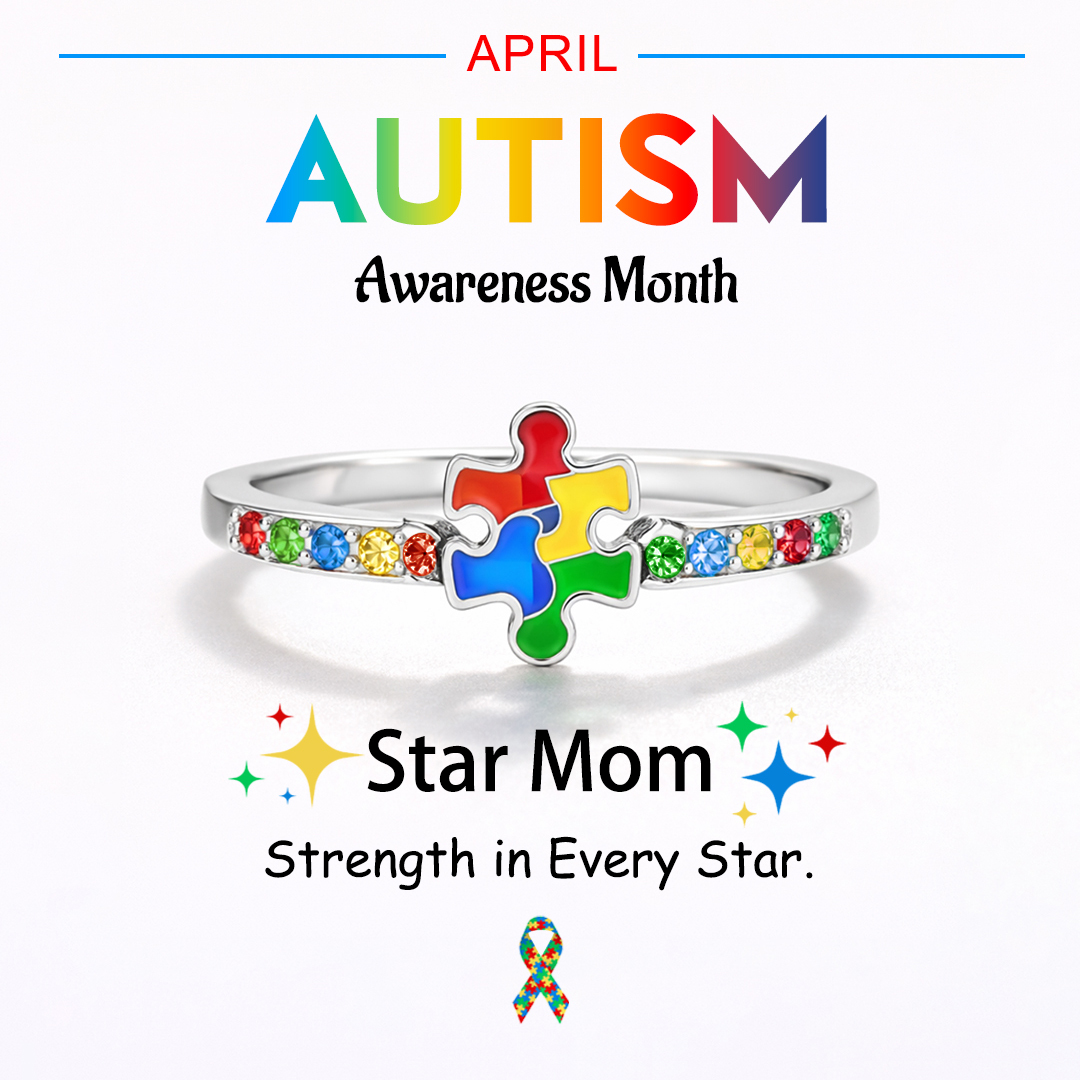 Autism Awareness Star Mom Puzzle Ring