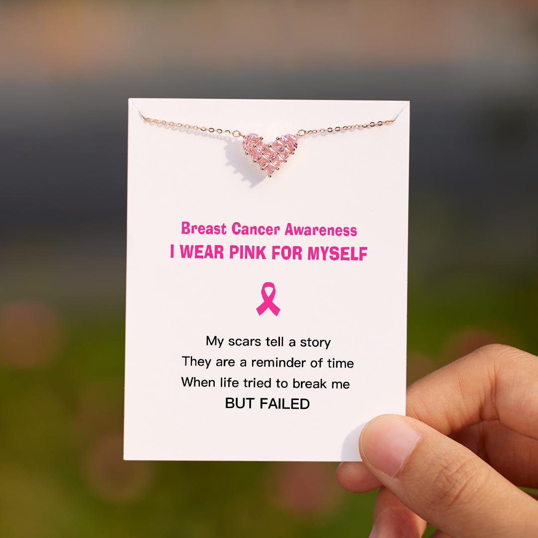 I Wear Pink For Myself To Defeat Breast Cancer Heart Necklace
