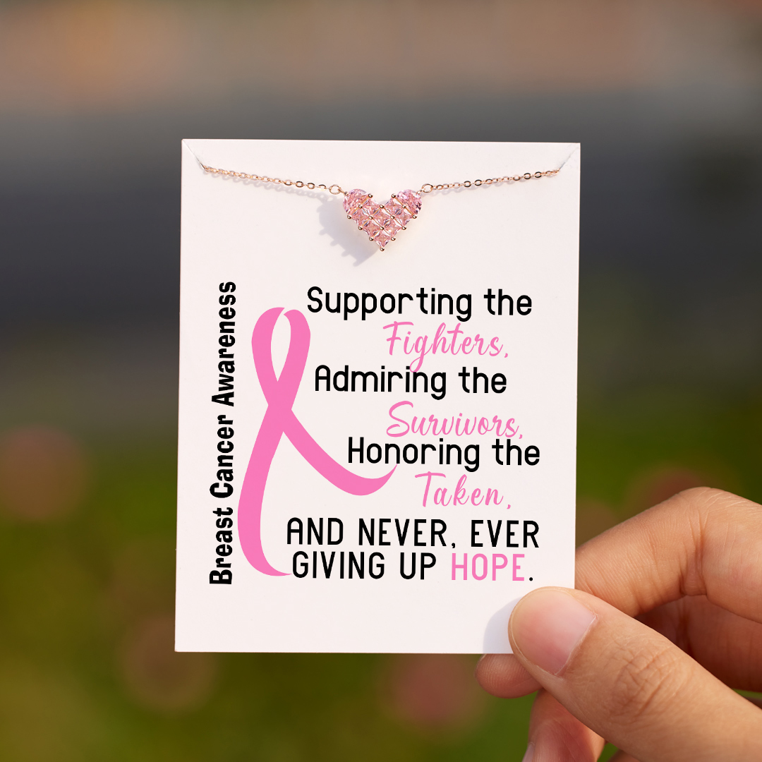 Never Give Up Hope To Defeat Breast Cancer Heart Necklace
