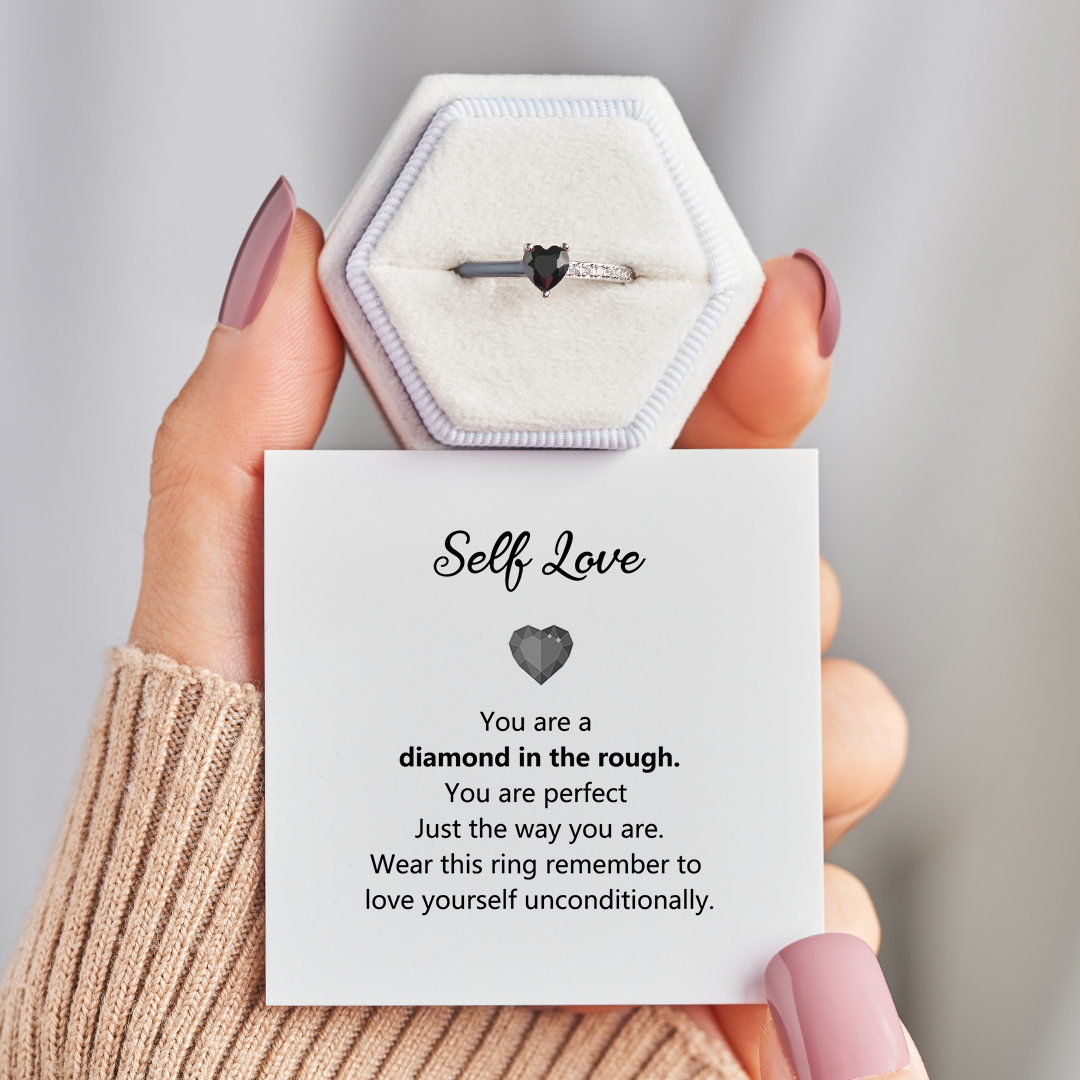 You Are A Diamond In The Rough Black Heart Enamel Ring