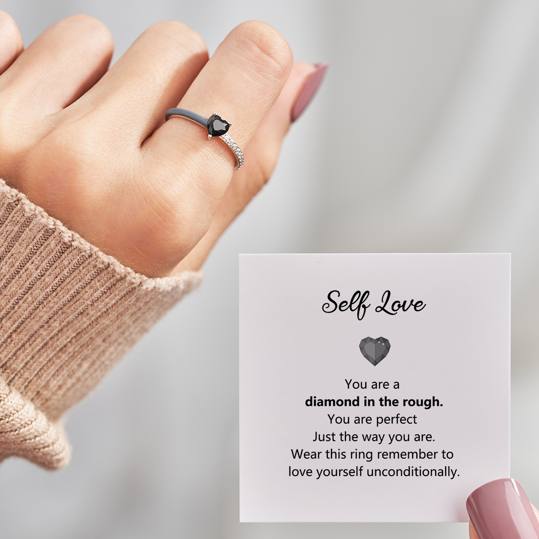 You Are A Diamond In The Rough Black Heart Enamel Ring