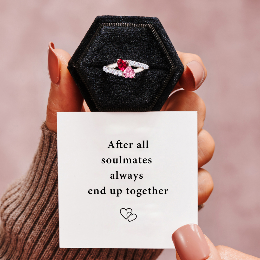 Soulmates Always End Up Together Double Heart Birthstones Ring