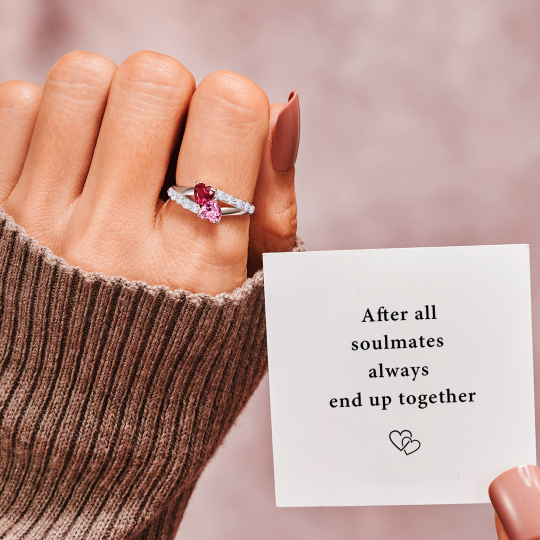 Soulmates Always End Up Together Double Heart Birthstones Ring