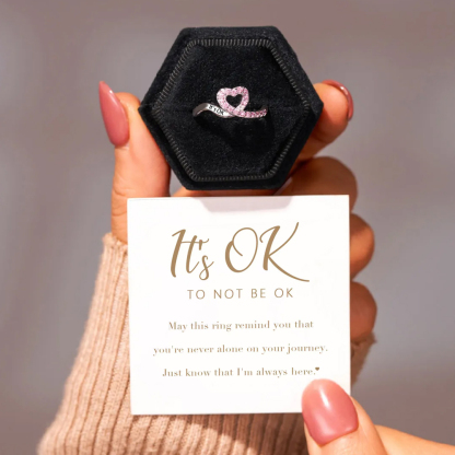 It's OK To Not Be OK Pink Ribbon Heart Ring