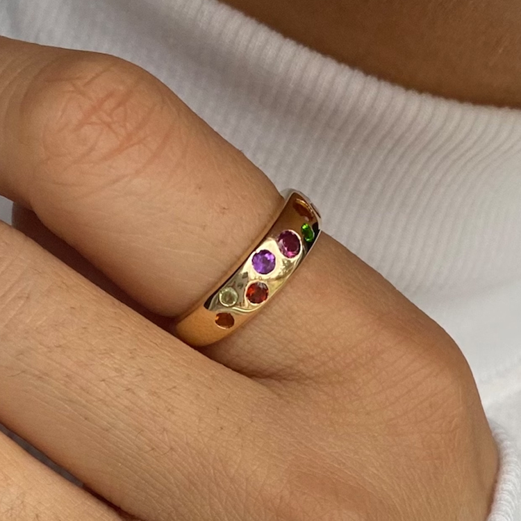 Multi Gem Gold Band Ring
