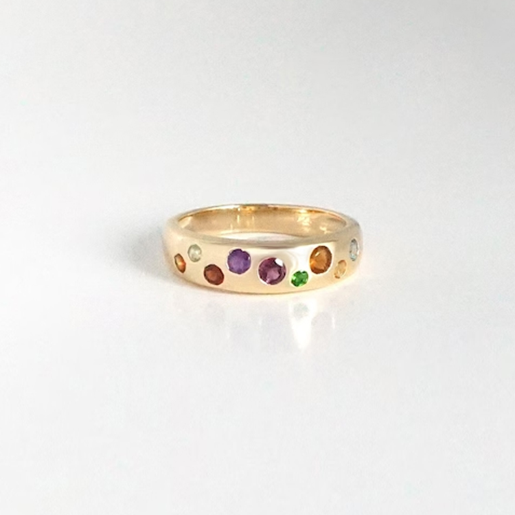 Multi Gem Gold Band Ring