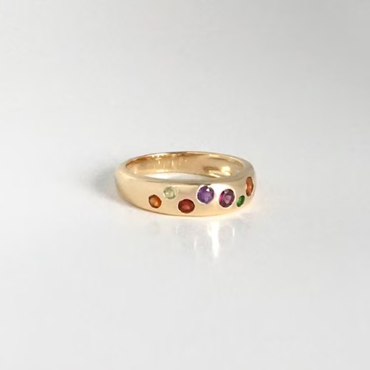 Multi Gem Gold Band Ring