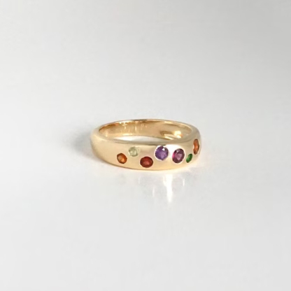 Multi Gem Gold Band Ring