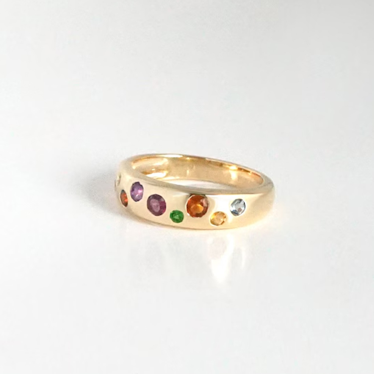 Multi Gem Gold Band Ring
