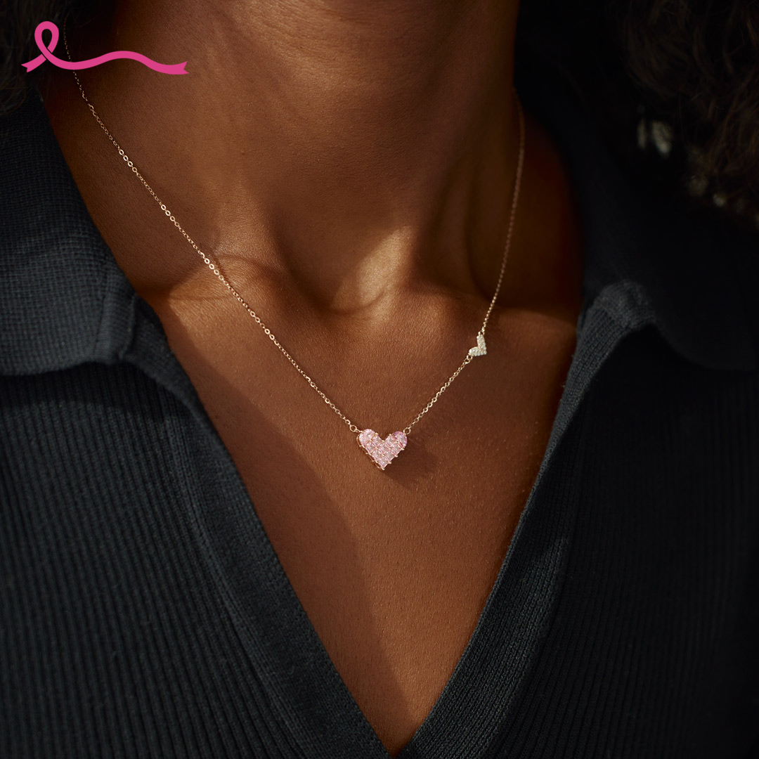 I Am Enough To Defeat Breast Cancer Pink Heart Necklace