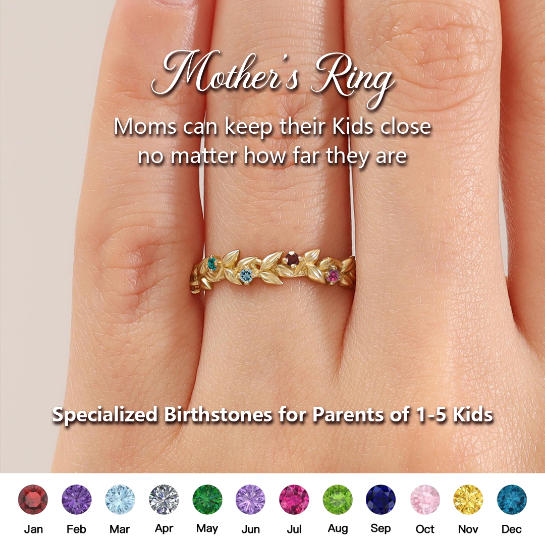 Family Roots Personalized 1-5 Leaf Birthstone Ring