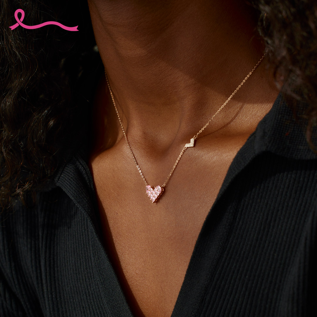 I Am Enough To Defeat Breast Cancer Pink Heart Necklace